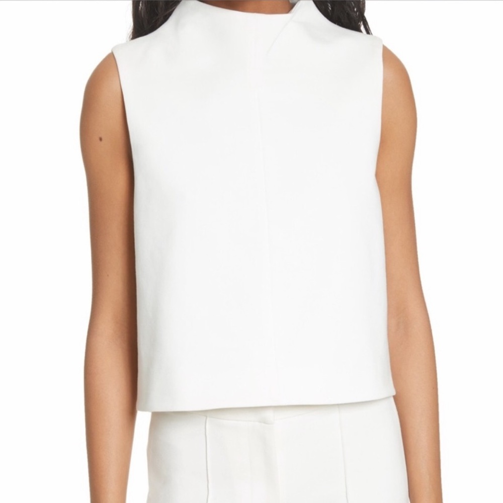 TIBI || Ivory Mock Neck Sleeveless Top